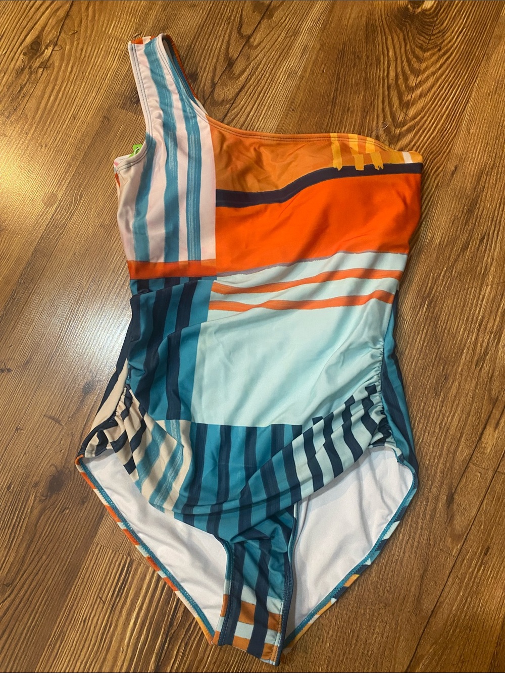 Nani Asymmetric One-Shoulder Swimsuit in Orange & Teal NWT